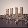 Yanhe Commercial Residential Nightscape Commercial Street Inner Street High-rise Residential Multi-person Sailing Boat Characters Commercial Sick City Yanhe Park Park Landscape 3d model