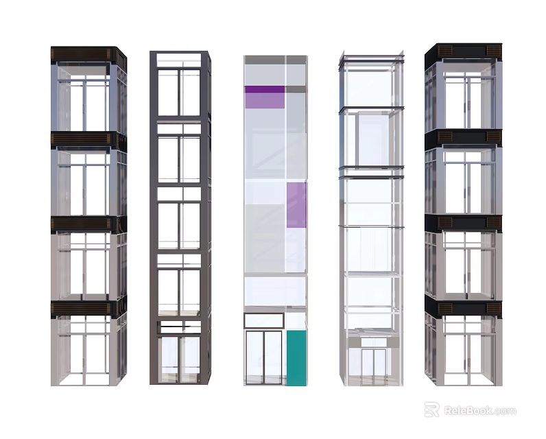 Various Modern Elevator Designs With Glass Panels And Metal Frames 3d model