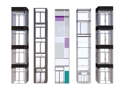 Various Modern Elevator Designs With Glass Panels And Metal Frames 3d model