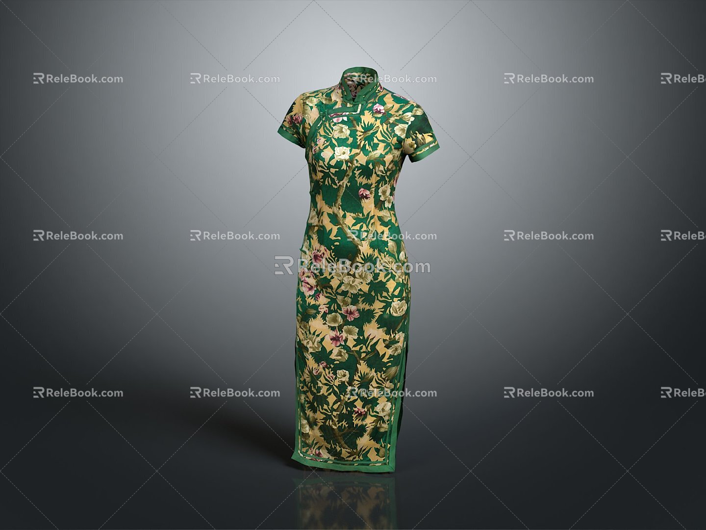 Cheongsam Chinese Cheongsam Chinese Women's Clothes Cardigan Cheongsam Slit Pants Cheongsam Long Sleeve Cheongsam 3d model