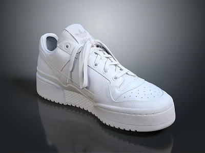 White Classic Leather Casual Sneakers With Thick Sole And Lace Up Design 3d model