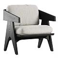 Modern Accent Chair With Light Fabric Cushion And Black Wooden Frame