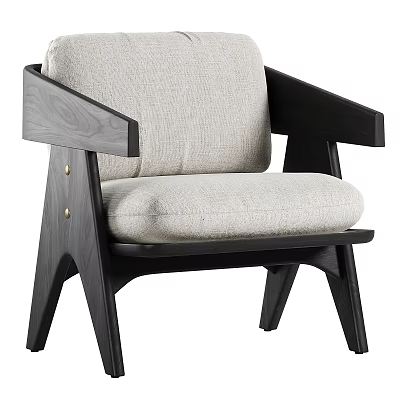 Modern Accent Chair With Light Fabric Cushion And Black Wooden Frame 3d model