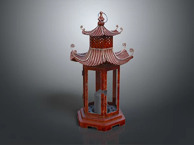 Traditional Chinese Red Pagoda Style Decorative Lantern With Multi Tiered Roof And Square Base 3d model