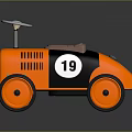 Orange And Black Toy Car Featuring Number 19 Steering Wheel Brown Seat Orange Wheels