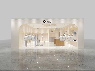 Minimalist Clothing Store Interior Design With Mannequins Mirrors And Counter 3d model