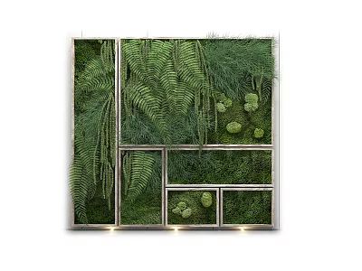 Living Plant Wall with Mixed Greenery Metal Frame and Accent Lighting Design 3d model