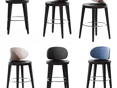 Modern Bar Stools With Different Colored Upholstered Seats And Black Metal Frames 3d model