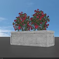 Garden Ornament With Rectangular Stone Planter Box And Blooming Red Roses 3d model