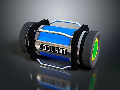 Cylindrical Coolant Device With Blue Body Black Frame And Green Component 3d model