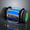 Cylindrical Coolant Device With Blue Body Black Frame And Green Component