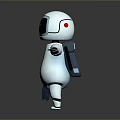 White Robot Featuring Digital Display Backpack Standing with Outstretched Arms and Tool on Ground 3d model