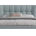 Modern Upholstered Double Bed With Tufted Light Blue Headboard And Soft Linen Sheets Throw Blanket 3d model