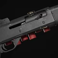 Tactical Shotgun With Red And Gold Shells Displayed On Black Background 3d model