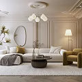 Modern Living Room Interior Design With White Sofa Armchair Coffee Table And Chandelier Rug