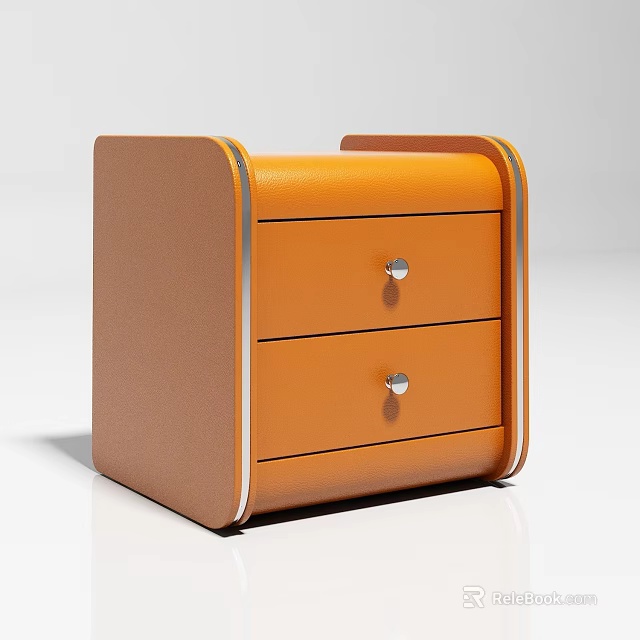 Modern Orange Bedside Table With Two Drawers Silver Handles And Sleek Trim 3d model 