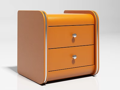 Modern Orange Bedside Table With Two Drawers Silver Handles And Sleek Trim 3d model