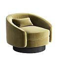 Cream Velvet Single Sofa With Round Back Curved Arms And Matching Pillow