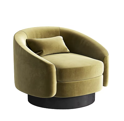 Cream Velvet Single Sofa With Round Back Curved Arms And Matching Pillow 3d model