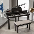 Stylish Black Grand Piano With Open Lid In Modern Interior Design With Bench And Sculpture