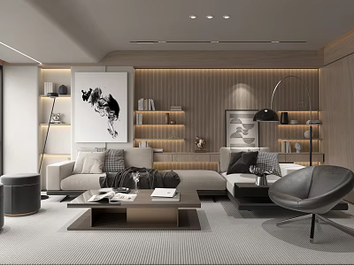 Modern Living Room Interior Design With Sofa Coffee Table And Wall Art 3d model