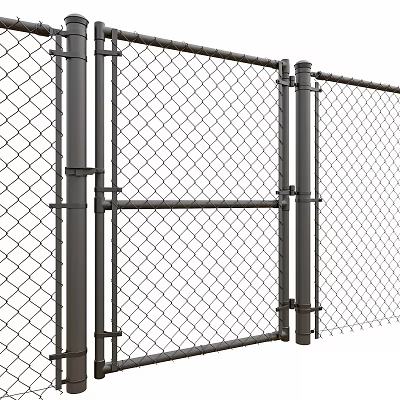 Metal Chain Link Fence With Gray Posts And Secure Gate Structure Design 3d model