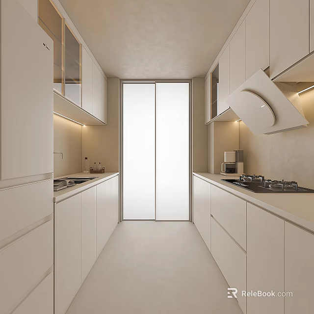 Modern Kitchen Interior Design With White Cabinets And Sleek Countertops 3d model 
