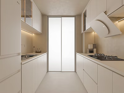 Kitchen Cream Style Kitchen Minimalist Kitchen Log Kitchen Refrigerator Range Hood 3d model