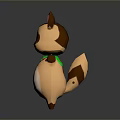 Cute 3D Cartoon Animal Character With Brown White Fur Red Ears Green Bowtie And Small Bag