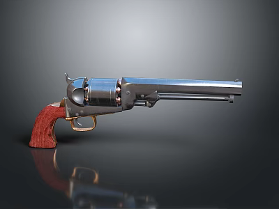 Vintage Revolver With Silver Metal Barrel Red Wooden Grip And Shiny Finish 3d model