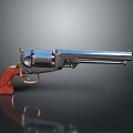 Vintage Revolver With Silver Metal Barrel Red Wooden Grip And Shiny Finish
