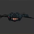 Futuristic Armored Bio Character With Black Armor Purple Glowing Details And Weapon