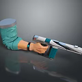 Futuristic Weapon With White Teal Design Held By Hand In Green Sleeve