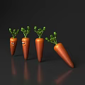 Cute Cartoon Carrots With Green Leafy Tops And Happy Smiling Faces