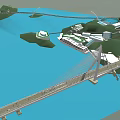 Modern Cable Stayed Bridge Spanning Blue Water With Green Hills And Architectural Structures