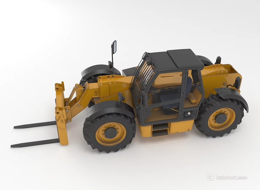 Yellow Forklift Model With Black Cab And Large Tires 3d model