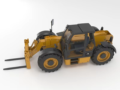 Yellow Forklift Model With Black Cab And Large Tires 3d model