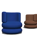 Modern Single Sofa Blue And Brown Rounded Design With Plush Fabric Comfortable Seating 3d model