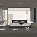Modern Bedroom Interior With Black Headboard Bed Linen Bedding Window Blinds And Minimalist Decor