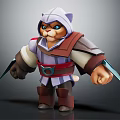 Feline Game and Movie Character in Assassin Style Hooded Armor With Dual Swords