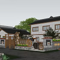 Rural Self Built House Featuring Chinese Style Courtyard With Traditional Decorations And Green Plants