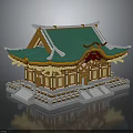 Traditional Asian Architecture With Curved Eaves Green Roof And Golden Decorations