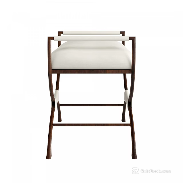 Modern Sofa Stool With Soft White Upholstered Seat And Solid Wooden Frame 3d model