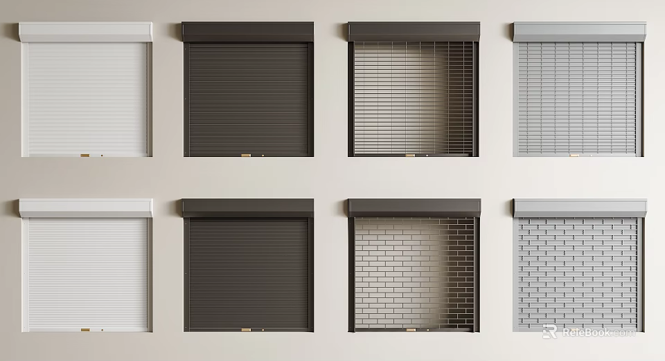 Variety of Window Blinds in White Dark Brown Gray Slats and Designs 3d model 