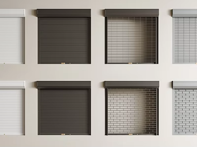 Variety of Window Blinds in White Dark Brown Gray Slats and Designs 3d model