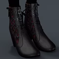 Stylish Black Leather Boots With Metal Buckles And Lace Up Details