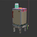 Old Rusty Refrigerator Freezer On Wooden Stand With Green Cup And Colorful Cloth