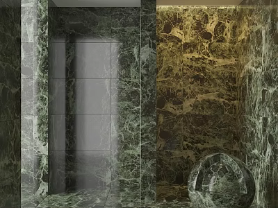 Green Marble Bathroom Wall And Floor Tiles With Circular Sink Basin Design 3d model