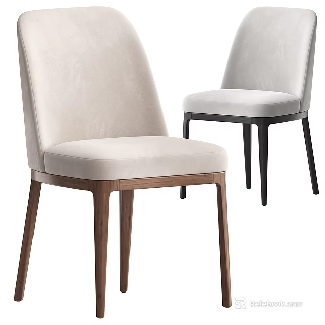 Modern Style Dining Chairs With Light Colored Fabric And Dark Sleek Legs 3d model 