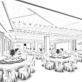 Elegant Banquet Hall Interior Design With White Bow Chairs Green Plants And Chandeliers